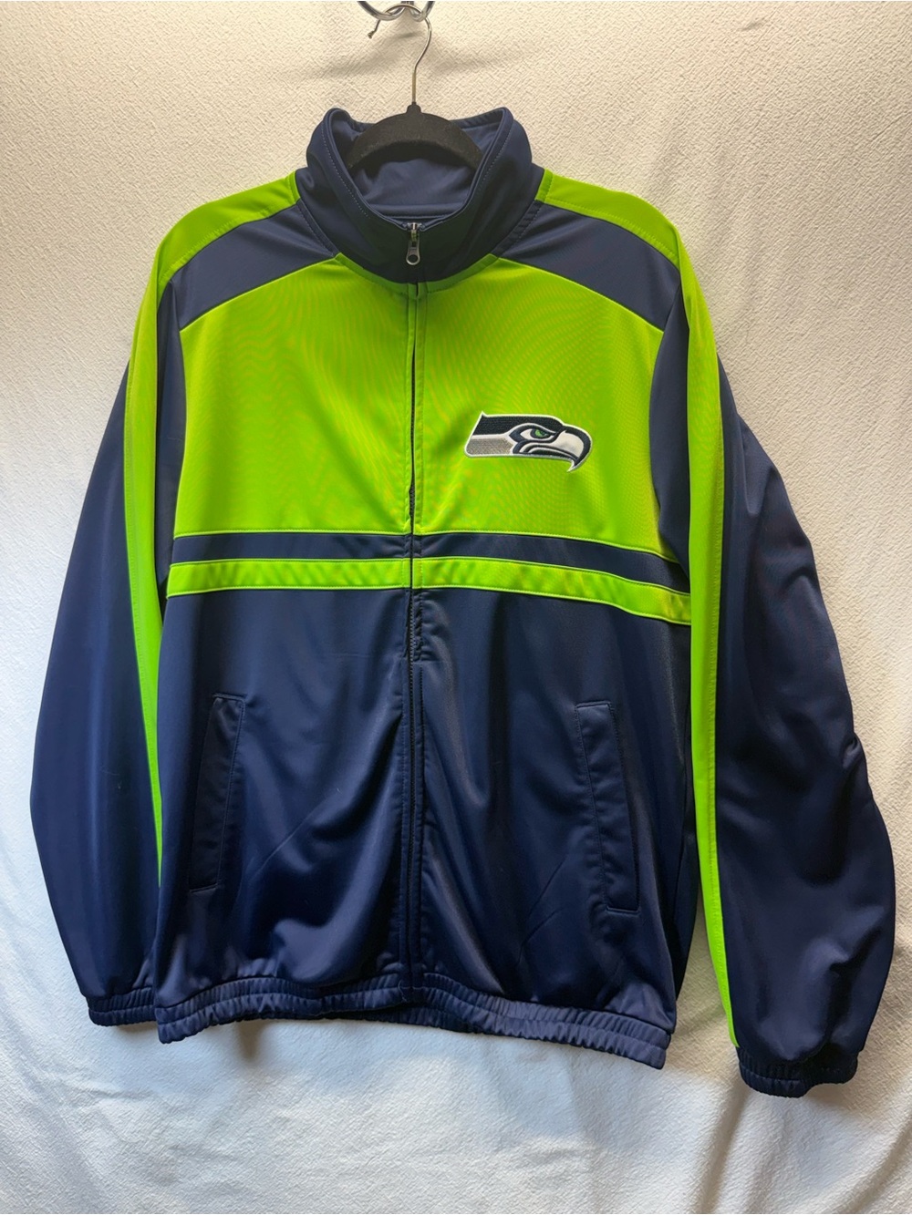 Seattle Washington Seahawks NFL Navy & Neon Green Performance Jacket Full Zip